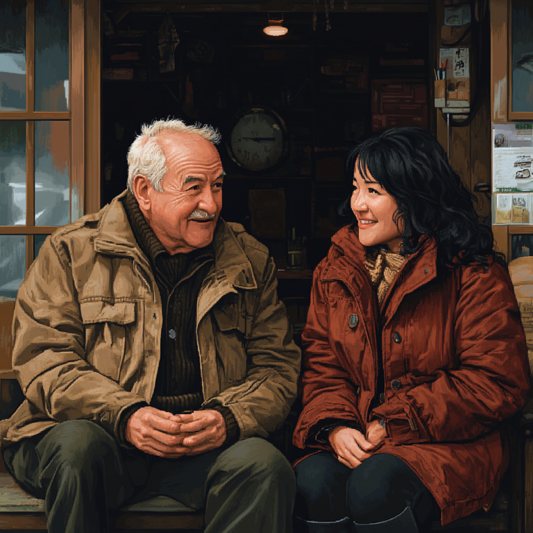 Pixel art concept of Gene Hackman and Betsy Arakawa together in a candid retirement-era photo.